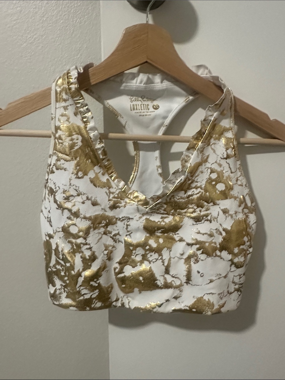 Lilly Pulitzer Luxletic White & Gold Marbled Sports Bra Size XS